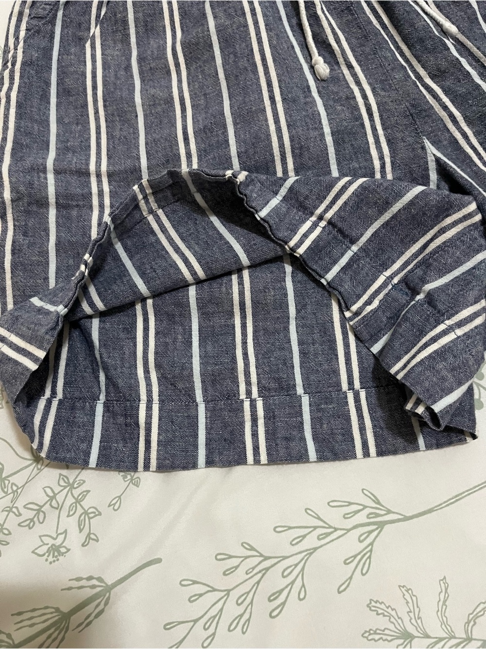 beachlunchlounge Linen Blue & White Striped High-Waist Drawstring Shorts Sz L - Picture 4 of 11